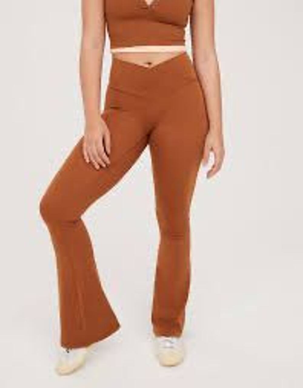 Aerie Crossover Flare Leggings Brown XL High Rise Yoga Pants